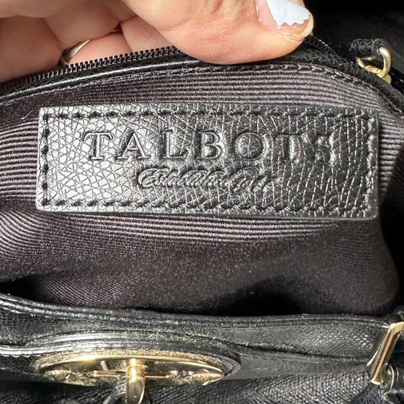 Talbots Black Leather Tassel 2 Ways Turnlock Closure Satchel Shoulder Bag - Picture 7 of 8